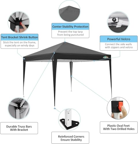 COBIZI 10x10 Pop Up Canopy Tent with 4 Sidewalls Party Tents Waterproof UPF 50+ Commercial Instant Outdoor Events Tent for Parties Markets Backyard, Ropes（10 x 10 ft Black COBIZI