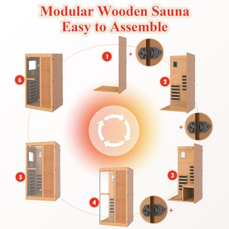 ROCSUMOO Infrared Sauna for 1 Person, Wooden Dry Sauna Room with backrest, 960W/120V Low EMF Indoor Saunas with Control Panel, 7-Color Therapy&Timer, Bluetooth Speakers for Home ROCSUMOO