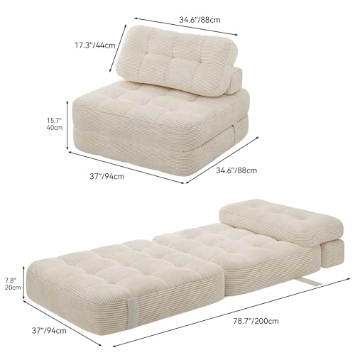 YITAHOME Folding Sofa Bed, Convertible Sleeper Chair with Pillow Foldable Mattress with Back Support, Portable Fold Out Chair Bed Comfy Floor Sofa Lounge for Living Room Bedroom, Beige YITAHOME