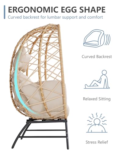 SWITTE Wicker Egg Chair Outdoor, Oversized Patio Lounge Chairs with Cushion for Indoor Living Room, Bedroom, Outside Backyard Balcony-Beige SWITTE