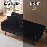 Thctvous 72” Corduroy Futon Sofa Bed with Pillows, Modern Convertible Futon Couch with 2 Cup Holders& Metal Legs for Small Spaces Living Room, Solid Wood Frame (Black) Thctvous