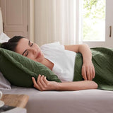 LEAONME Full/Queen Quilt Set 3 Pieces, Lightweight Olive Green Bedspread-90''x98'', Soft Microfiber Summer Quilt/Coverlet, Luxurious Warm Bedding Sets for All Seasons (Includes 1 Quilt, 2 Shams) LEAONME