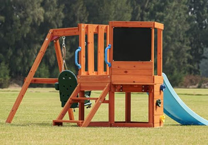 Dolphin Playground 5 in 1 Multifunction Toddler Swing Sets for Backyard, Outdoor Playset with Baby Swing, Outdoor Table, Blackboard, Slide, and Rock Climbing Wall,Toddler Swing Sets Ages 18mo - WoodArtSupply