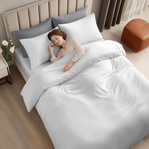 Utopia Bedding Duvet Cover Full with Fitted Sheet (54x75) - 2 Pillow Case (20x30) - All Season Luxury Bed in a Bag with Zippered Duvet Cover - No Comforter (White) Utopia Bedding