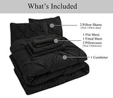 LANE LINEN 5 Piece Twin Size Comforter Set - Hotel Style Black Twin Comforter Set with Sheets - All-Season Trendy Design, Deep Pocket Sheets, Pillowcases & Shams - Super-Soft, Durable & Comfy Bedding LANE LINEN