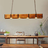 Rustic Wood 4-Lights Farmhouse Chandelier， Retro Hanging Pendant Lamp，Wood Beam Linear Hanging Light Vintage Ceiling Light Fixture for Dining Table, Kitchen Island, Bar JUOPTGJ