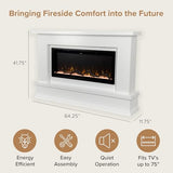 Modern Ember Patton White Mantel Package 64" W x 42" H with 42 Inch Electric Fireplace - 5 Flame Colors, 10 Ember Bed Colors, Log Kit & Crystal Embers | Alexa/WiFi Enabled Modern Ember