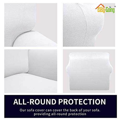 Easy-Going Fleece Stretch Sofa Slipcover Spandex Non-Slip Soft Couch Sofa Cover, Washable Furniture Protector with Anti-Skid Foam and Elastic Bottom for Kids, Pets(Loveseat, Snow White) Easy-Going