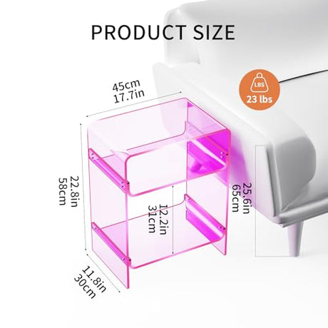 Acrylic Record Player Table with Storage Shelf, Clear Side Table Nightstand (Pink, Large) Acrylicolor