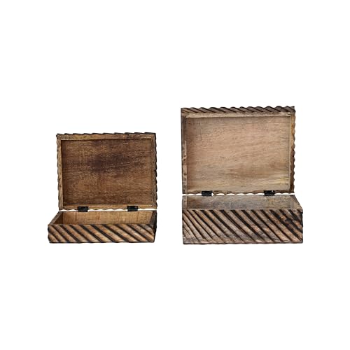 Creative Co-Op Hand-Carved Mango Wood Nesting Boxes with Burnt Finish, Grey, Set of 2 Creative Co-Op