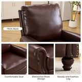 Push Back Recliner Chair with Massage and Heat, Breathable Leather Recliner Chair with Overstuffed Backrest, Pushback Chair with Rivet Decoration, Single Sofa Accent Chair for Living Room, Brown