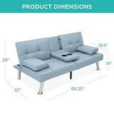 Best Choice Products Linen Modern Folding Futon, Reclining Sofa Bed for Apartment, Dorm w/Removable Armrests, 2 Cupholders - Light Blue Best Choice Products