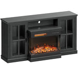 JUMMICO Fireplace TV Stand for TVs up to 65'', 3-Sided Glass Media Entertainment Center Console Table with Cabniet Storage Adjustable Flame LED Color for Living Room (Black) JUMMICO