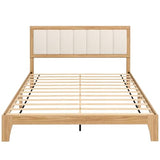 HOMCOM Queen Size Bed Frame with Upholstered Headboard, Platform Bed Frame with Wooden Slats, No Box Spring Needed, Easy Assembly, Natural HOMCOM