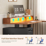SEDETA Farmhouse L Shaped Standing Desk, 71" x 73" Height Adjustable Home Office Executive Desk with Drawers, Power Outlet, Monitor Stand, Sit Stand Table with Led Lights for Home Office, Black SEDETA