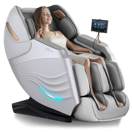 RELX Massage Chair Full Body, 20 Modes Zero Gravity SL-Track Shiatsu Massage Chair Built-in Heat System, Airbag Massage with Body Scan, Deep Yoga Stretch, Calfrest Extension and AI Control(White) RELX