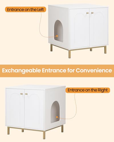 Hzuaneri Cat Litter Box Enclosure, Hidden Litter Box Furniture, Wooden Pet House Side End Table, Storage Cabinet Bench, Fit Most Cat and Litter Box, Living Room, Bedroom, White and Gold CB81203G Hzuaneri