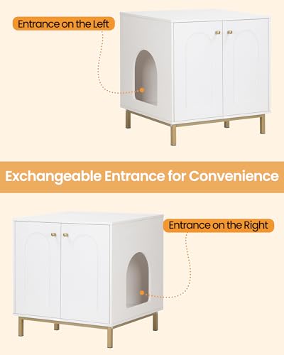 Hzuaneri Cat Litter Box Enclosure, Hidden Litter Box Furniture, Wooden Pet House Side End Table, Storage Cabinet Bench, Fit Most Cat and Litter Box, Living Room, Bedroom, White and Gold CB812 - WoodArtSupply