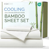 100% Rayon Derived From Bamboo - Bamboo Sheets Twin Size - Cooling Sheets for Twin - Ultra Soft, Breathable & Hotel Luxury Bedding - 1 Flat & 1 Fitted & 1 Pillowcase w/ 16 Inch Deep Pockets - White CGK Unlimited