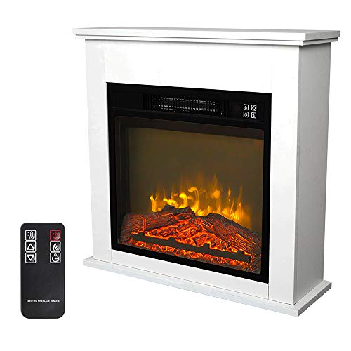 Zokop 25''W Freestanding Electric Fireplace Stove Space Heater with Realistic Flame, Wood Mantel, Remote Control for Home Room Indoor, 1500W-Black Zokop