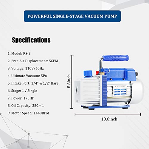 9 Gallon Tempered Glass Vacuum Chamber with Two Rubber Seals, 33L Stainless Steel Degassing Chamber Kit with 5 CFM 1/3HP Single Stage Vacuum Pump Without Oil, Perfect for Stabilizing Wood P PBAUTOS