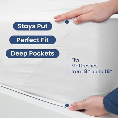 3 Piece Twin Sheets Set | Twin Bed Sheets Set – Light Weight, Soft Breathable Sheets | Brushed Cotton Rich Blend | Secure-Fit, Wrinkle Resistant, Durable, Easy Care Bed Sheets | Comfy Sheets | White Martex
