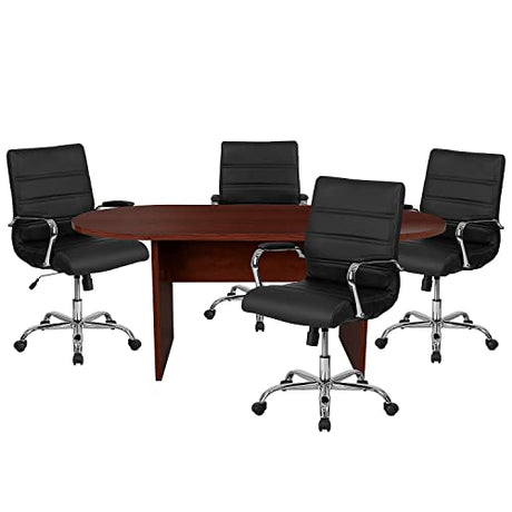 Flash Furniture 5 Piece Mahogany Oval Conference Table Set with 4 Black and Chrome LeatherSoft Executive Chairs Flash Furniture