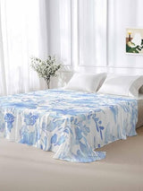 King Size Flat Bed Sheet,Blue Botanical Microfiber Brushed Single Flat Sheet Only,Retro Ink Floral Flower Modern Minimalist Soft & Breathable Top Sheet Lightweight Quilt Hotel Luxury Bedding ZOE GARDEN