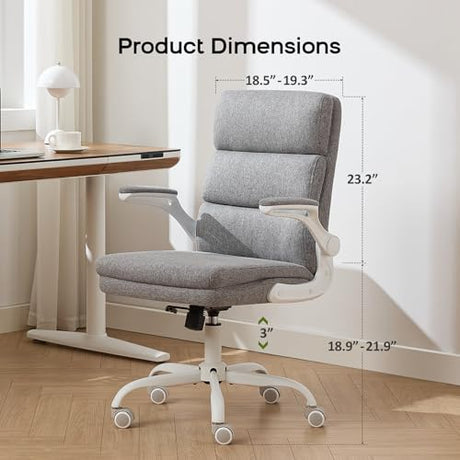 amseatec Office Chair Adjustable Desk Chair Mid Back Executive Comfortable Fabric Ergonomic Back Support Home Computer Chair with Padded Flip-up Armrest Swivel Wheels (Cement Gray) amseatec