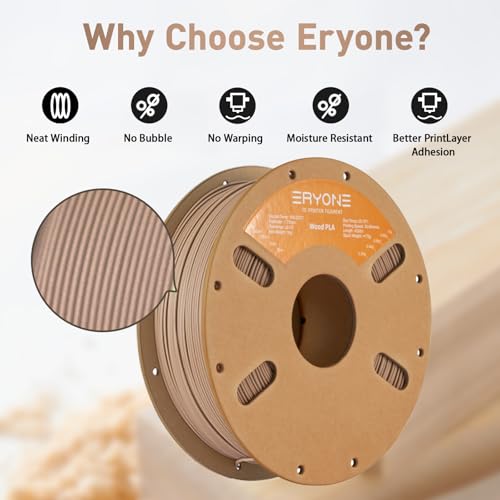 ERYONE Filament PLA 1.75 mm, Special 3D Printing PLA Filament 1.75 mm +/-0.03mm for 3D Printers and 3D Pens, 1kg (2.2lbs)/Spool, Light Wood ERYONE
