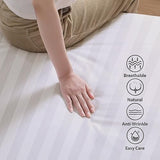 100% Egyptian Cotton Fitted Sheet King Size, 600 Thread Count, Single Fitted Sheet Only,16" Deep Pocket Sheet, Soft & Elastic Sateen Weave Bottom Sheet for Hotel & Home (White-Stripe, King) Zaizaihome