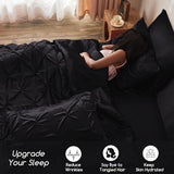 MR&HM Satin Comforter Full 7 Pieces - Luxurious Pinch Pleat Bedding Set with Comforter, Flat Sheet, Fitted Sheet, Pillowcases & Shams, Super Silky Soft Bed Set for All Season (Full, Black) MR&HM