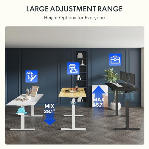 FLEXISPOT One-Piece Electric Standing Desk, 60 x 24 Inches Adjustable Desk with Seamless Desktop, Memory Controller Height Adjustment (White Frame + White Desktop, 2 Packages) FLEXISPOT