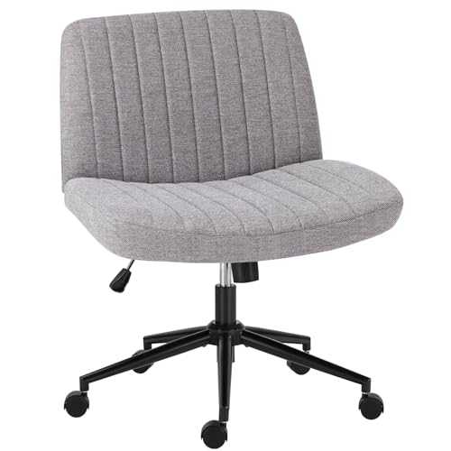 OLIXIS Criss Cross Chair with Wheels Wide Cross Legged Office Desk Vanity Chair Comfy Fabric Armless Adjustable Swivel for Home Computer Task Gray OLIXIS
