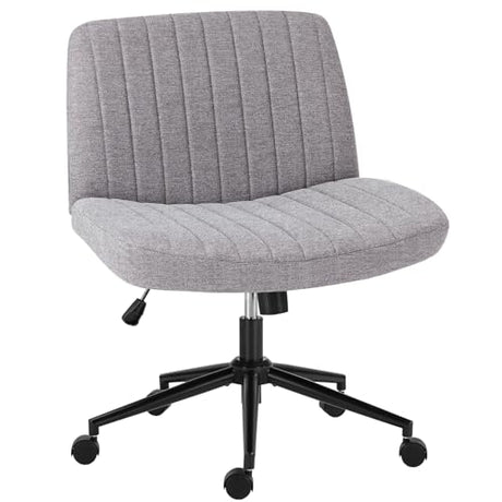 OLIXIS Criss Cross Chair with Wheels Wide Cross Legged Office Desk Vanity Chair Comfy Fabric Armless Adjustable Swivel for Home Computer Task Gray OLIXIS