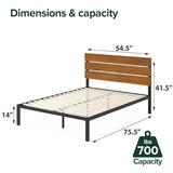 ZINUS Paul Metal and Wood Platform Bed Frame / No Box Spring Needed / Wood Slat Support / Easy Assembly, Full Zinus