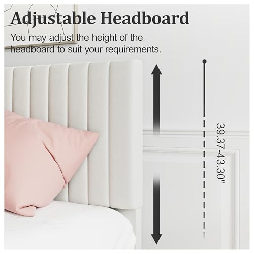 LUBEDCY Full Size Upholstered Platform Bed Frame, Modern Beige Fabric Bed with Vertical Tufted Headboard, No Box Spring Needed, Sturdy Slat Support for Bedroom, Easy Assembly(Beige, Full) LUBEDCY