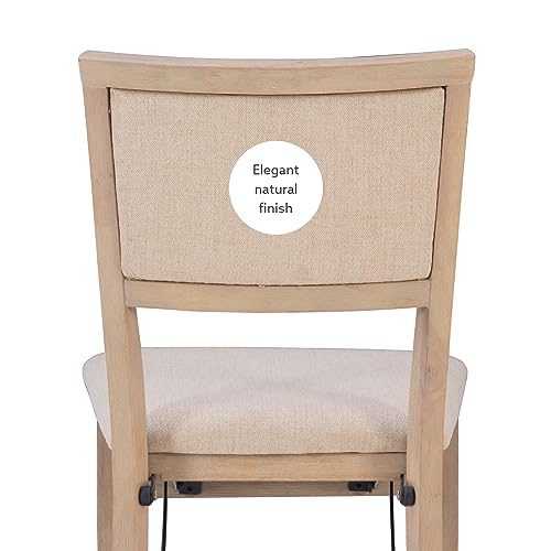 Linon Keira Wooden Folding Chair Upholstered Seat and Back Set of 2, Dining Height, Rustic Natural & Beige Linon