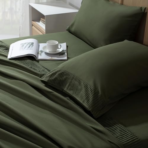 Andency King Size Sheets Set 4 Pieces, Dark Olive Green Super Soft Sheets for King Size Bed, Microfiber King Sheet, Deep Pocket Up to 16", Hotel Luxury Breathable & Cooling Bed Sheet Set Andency
