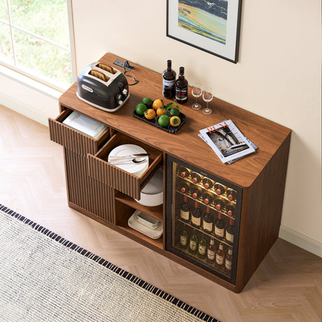 51" Fluted Bar Cabinet with Fridge Space and Wine Glass Rack HouseOfZazla