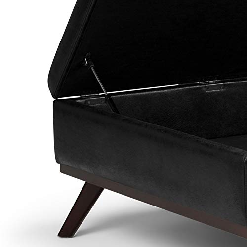 SIMPLIHOME Owen 36 Inch Wide Mid Century Modern Square Coffee Table Lift Top Storage Ottoman in Upholstered Distressed Black Faux Leather, For the Living Room SIMPLIHOME