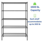 hiLISS Black 5-Tier Metal Adjustable Freestanding Garage Storage Wire Shelving Unit (36 in. W x 72 in. H x 14in. D) hiLISS