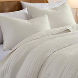 palassio Striped Beige 100% Cotton Quilt Queen Size Bedding Sets, Lightweight Crinkly Channel Pick Stitch Textured Bedspread Soft Shabby Chic Farmhouse Country Coverlet for All Season, 2 Shams palassio