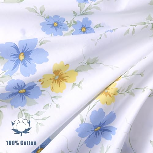 YINFUNG Blue Floral Cotton Duvet Cover Set Full White Yellow Flower Wildflower Cottage Botanical Summer French Country Girls Women Spring All Season Duvet Cover Zipper Aesthetic Bedding Set YINFUNG
