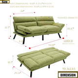 70" Green Modern Linen Convertible Folding Futon Couch Sofa Bed Adjustable Pillow Top Arm Memory Foam Couch Double Loveseat Sofa for Compact Living Space,Dorm,Game Studio,Apartment,Bedroom Klwenas Maec