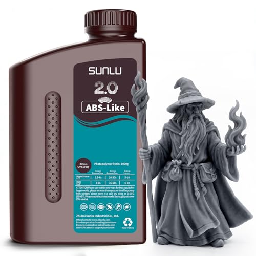 SUNLU ABS-Like 3D Printer Resin 2.0, Smooth Matte Surface, Perfect for high-Detail Models, 405nm UV Photopolymer Resin, Non-Brittle & Low Odor, 1000G Dark Grey
