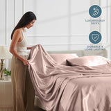 Bare Home Poly Satin Sheet Set - Twin Extra Long - Luxury Soft and Smooth Satin - for Hair and Skin - Breathable - Similar to Silk - Deep Pocket up to 15” - Bedding Sheet Set (Twin XL, Blush) Bare Home