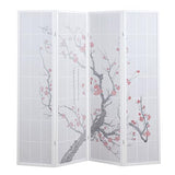 Roundhill Furniture White Japanese 4-Panel Screen Room Divider, Plum Blossom Roundhill Furniture