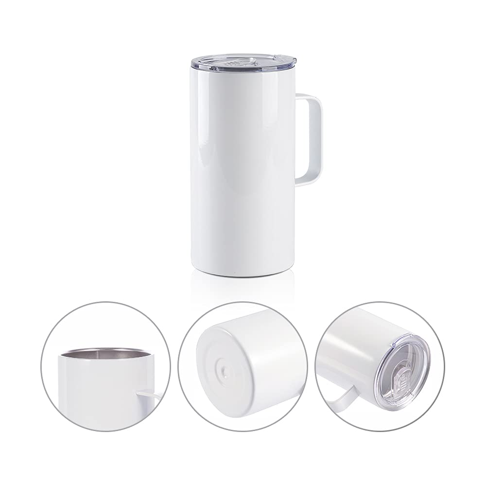 PYD Life 4 PCS Sublimation Blank Tumbler 20 OZ White Mugs with Handle,Stainless Steel Coffee Travel Mug with Sliding Lid for Cricut Mug Press Machine