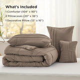 Bedsure Brown King Size Comforter Set - 4 Pieces Pinch Pleat Bed Set, Down Alternative Bedding Sets for All Season, 1 Comforter, 2 Pillowcases, 1 Decorative Pillow Bedsure